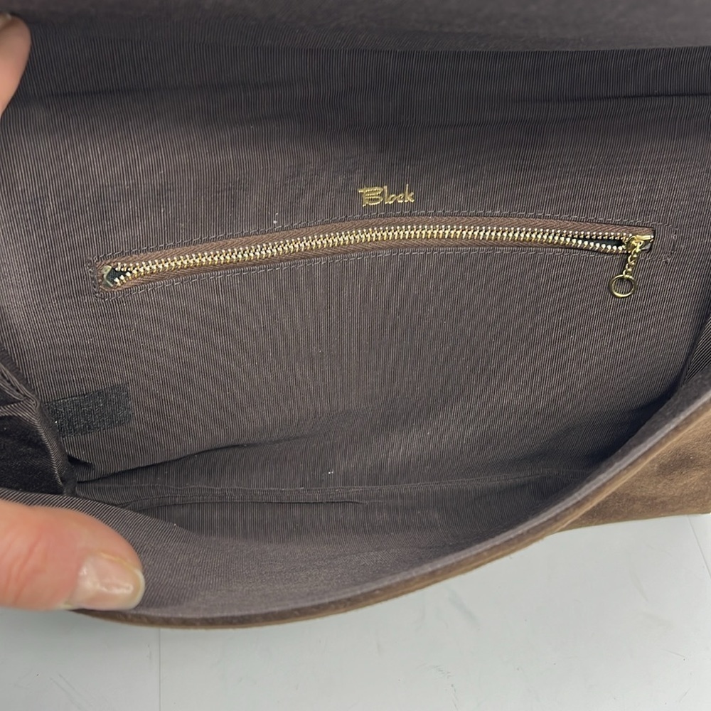 Block Brown Suede Envelope Snap Closure Shoulder Clutch Bag - Picture 8 of 12
